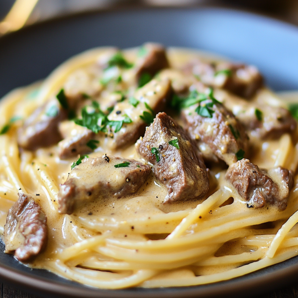 Espaguete com Iscas de Carne ao Molho de Mostarda: Simples e Cheio de Sabor