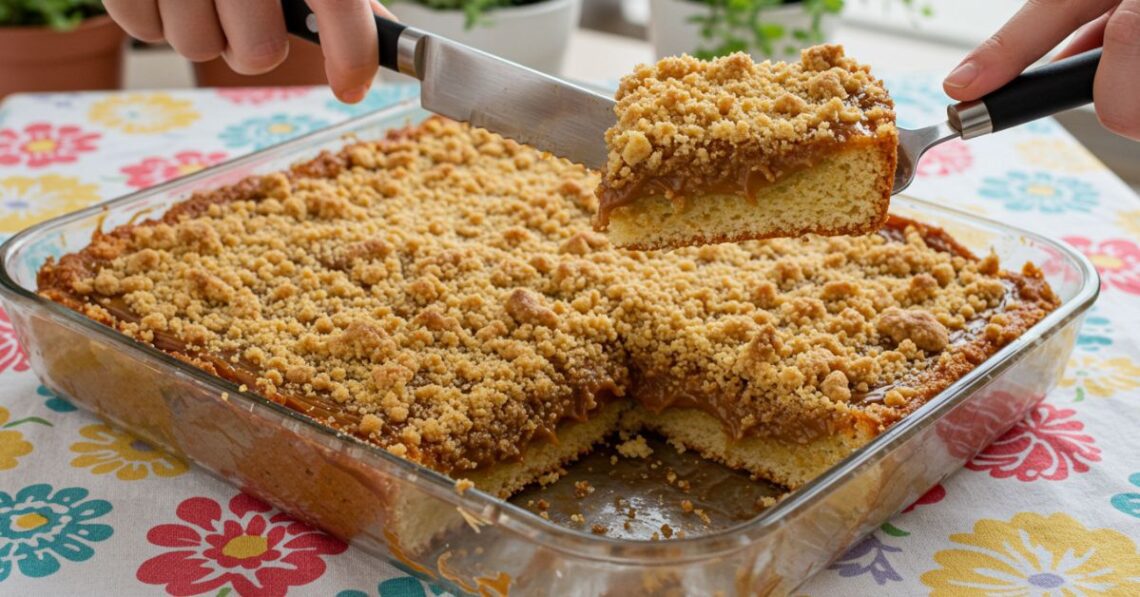 Cuca de doce de leite: massa fofinha, farofa crocante e recheio cremoso