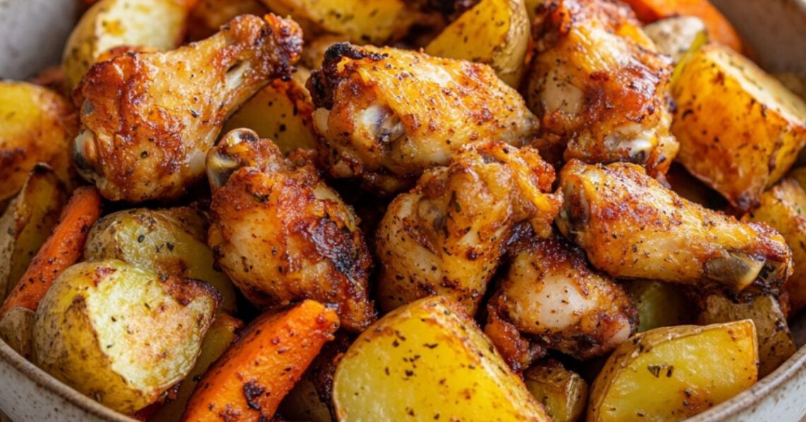 Frango a passarinho com batata e cenoura na airfryer: prático e saboroso