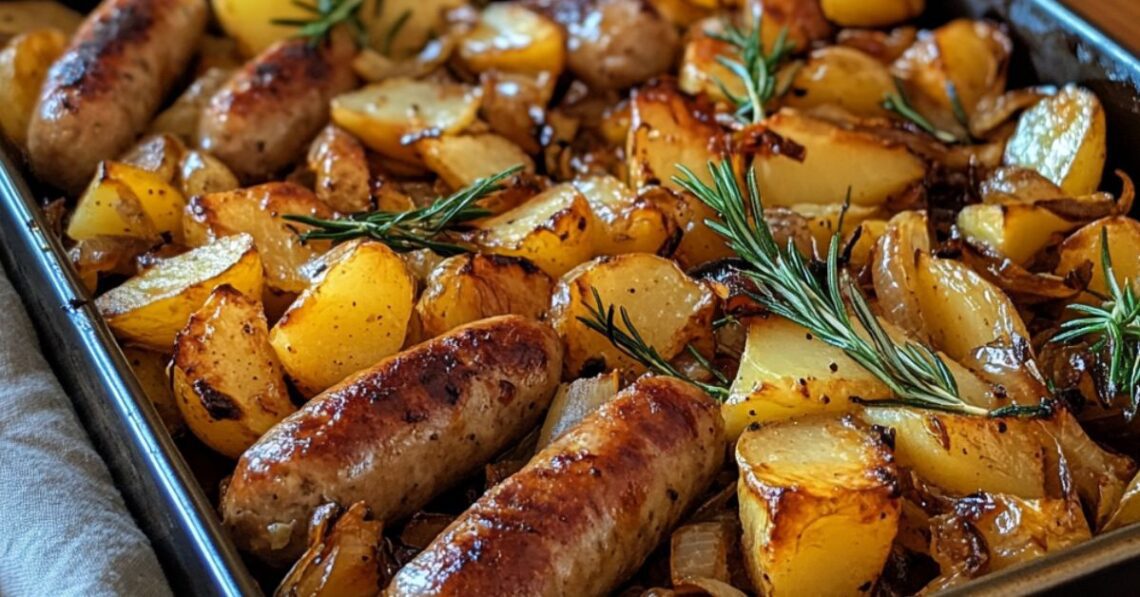 Linguiça com batata e cebola no forno: simples, rápido e saboroso