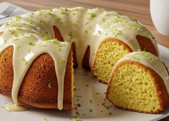 Bolo de limão fofinho com cobertura de leite condensado