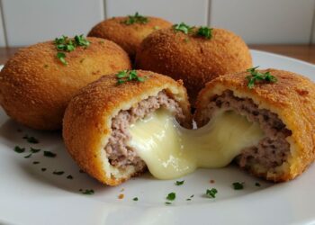 Bolinho de carne moída com queijo que derrete na boca
