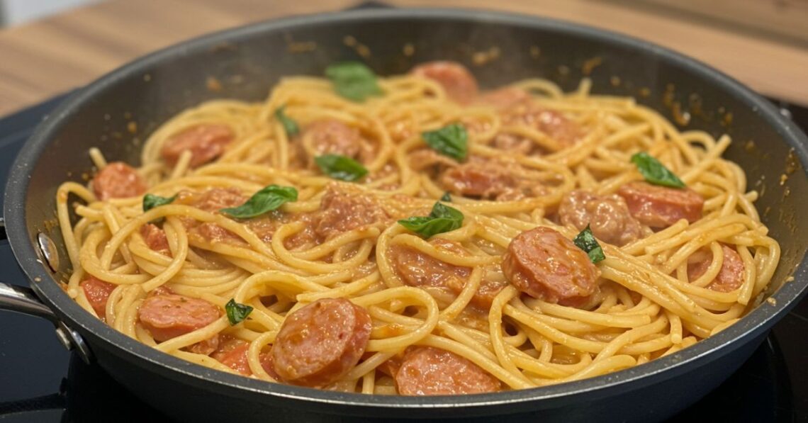 Macarrão cremoso com calabresa na frigideira: fácil e delicioso