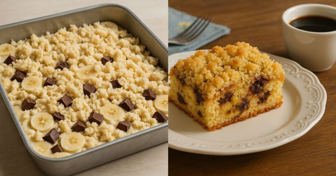 Impossível comer só um pedaço desta cuca de banana com chocolate
