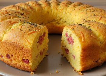 Bolo salgado de calabresa com queijo fácil de preparar e delicioso