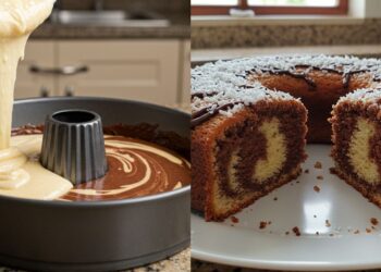 Bolo mesclado de coco e chocolate: fácil, fofinho e muito saboroso