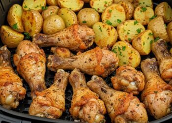 Receita prática de frango assado com batatas na airfryer para o dia a dia