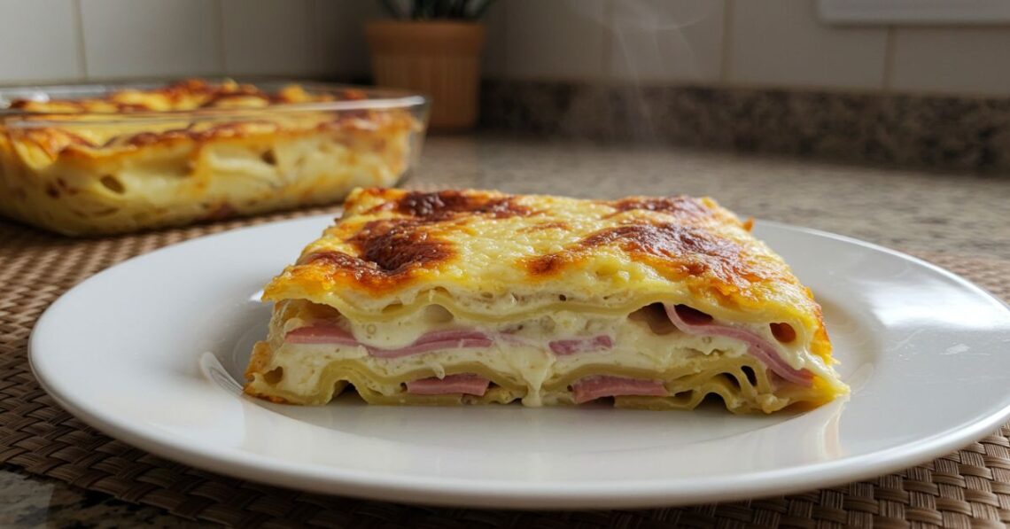 Lasanha de presunto e queijo cremosa e muito fácil de fazer