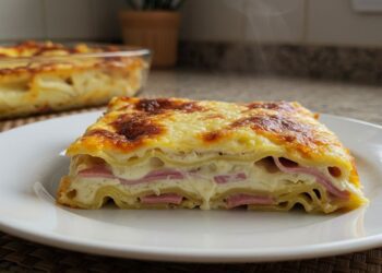 Lasanha de presunto e queijo cremosa e muito fácil de fazer