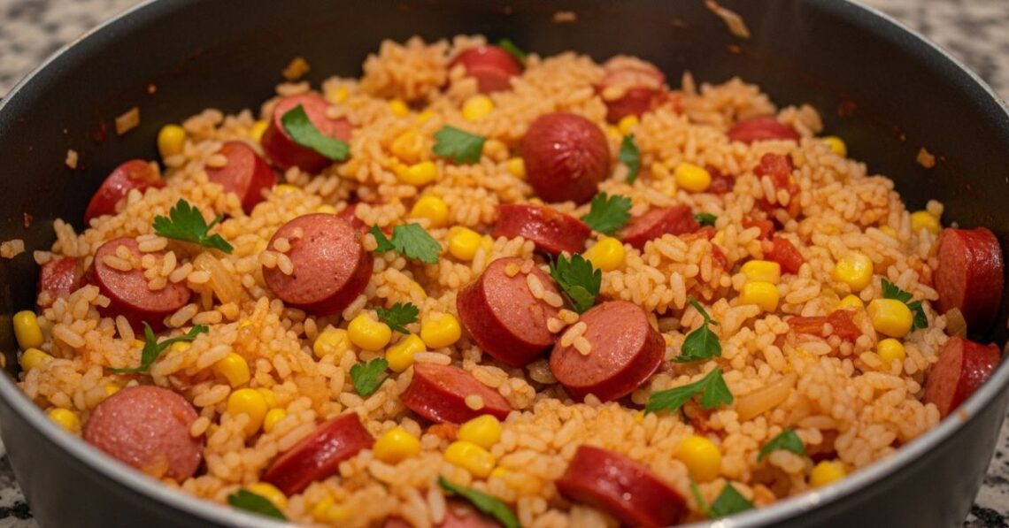 Arroz com salsicha fácil e delicioso para o dia a dia