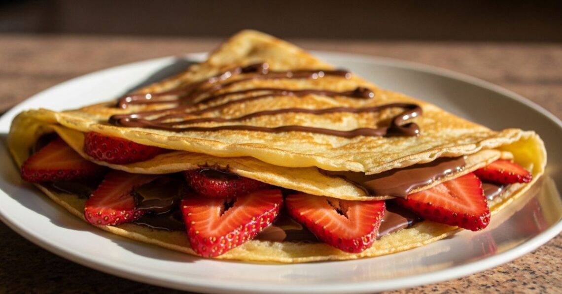 Crepe fit de morango com chocolate: leve e delicioso