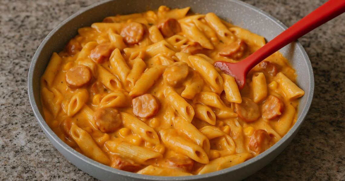 Macarrão cremoso com salsicha: rápido e barato