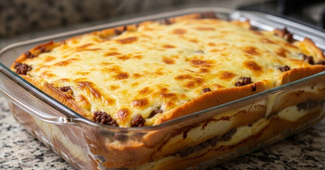 Torta de pão com carne moída e requeijão cremosa e fácil de fazer